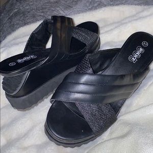 Designer Black platform shoes in black leather